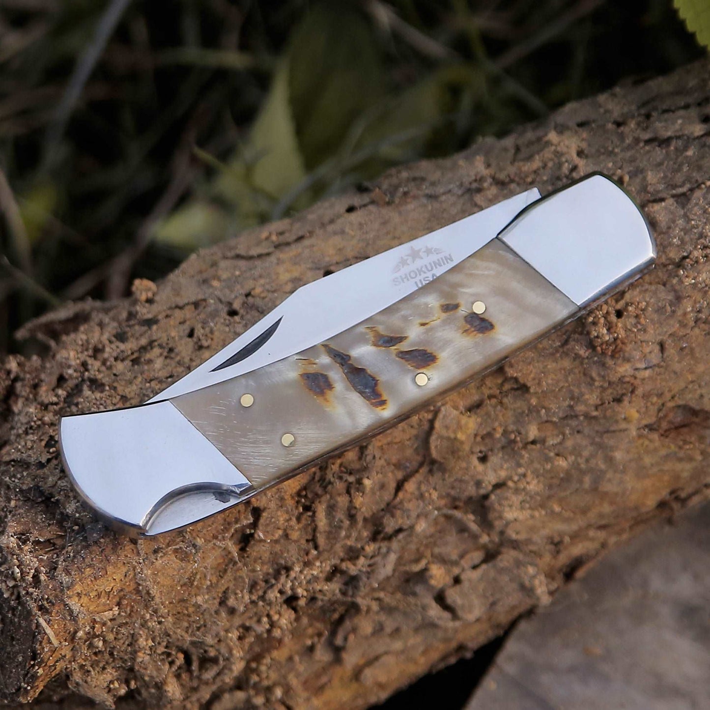 Handmade Custom Pocket Knife with Ram Horn Handle & Sheath Personalized