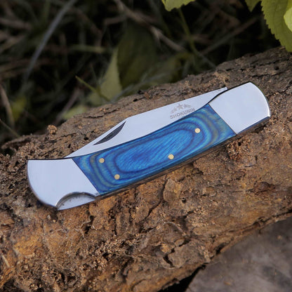 Handmade Custom Pocket Knife with Diamond Wood Handle & Sheath Personalized