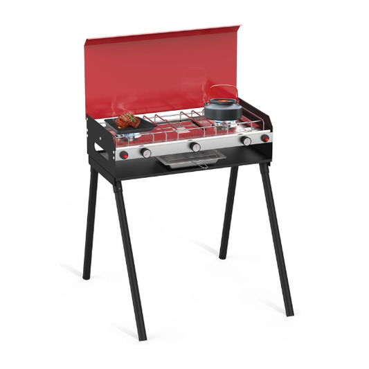 Camplux Propane Camping Stove 2 Burners & 1 Grill, 15,000 BTU Auto-Ignition