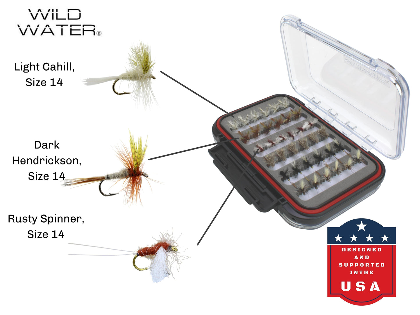 Dry and Nymph Fly Assortment, 66 Flies | 2 Sided Fly Box | Wild Water Fly Fishing