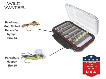 Dry and Nymph Fly Assortment, 66 Flies | 2 Sided Fly Box | Wild Water Fly Fishing