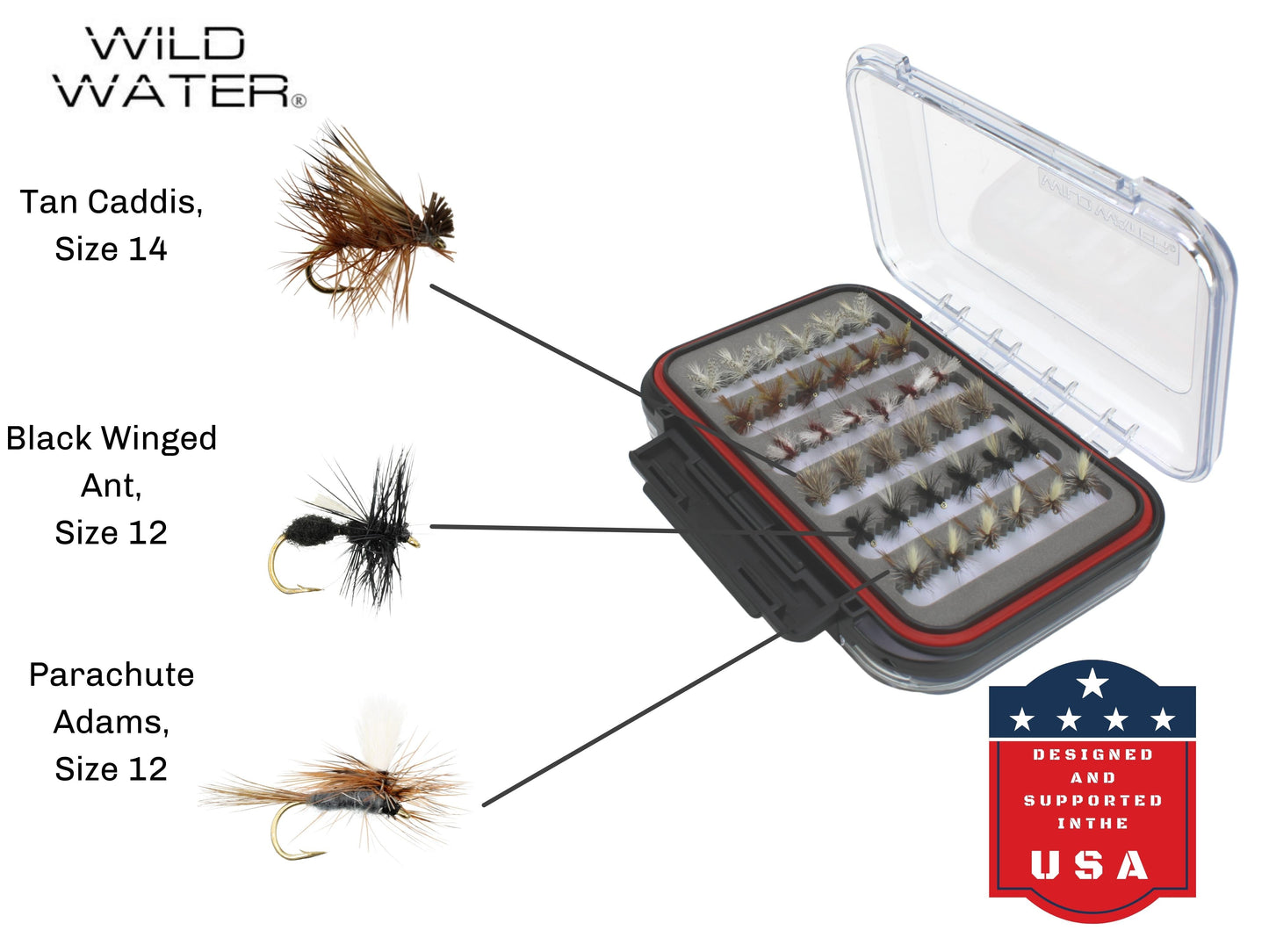 Dry and Nymph Fly Assortment, 66 Flies | 2 Sided Fly Box | Wild Water Fly Fishing