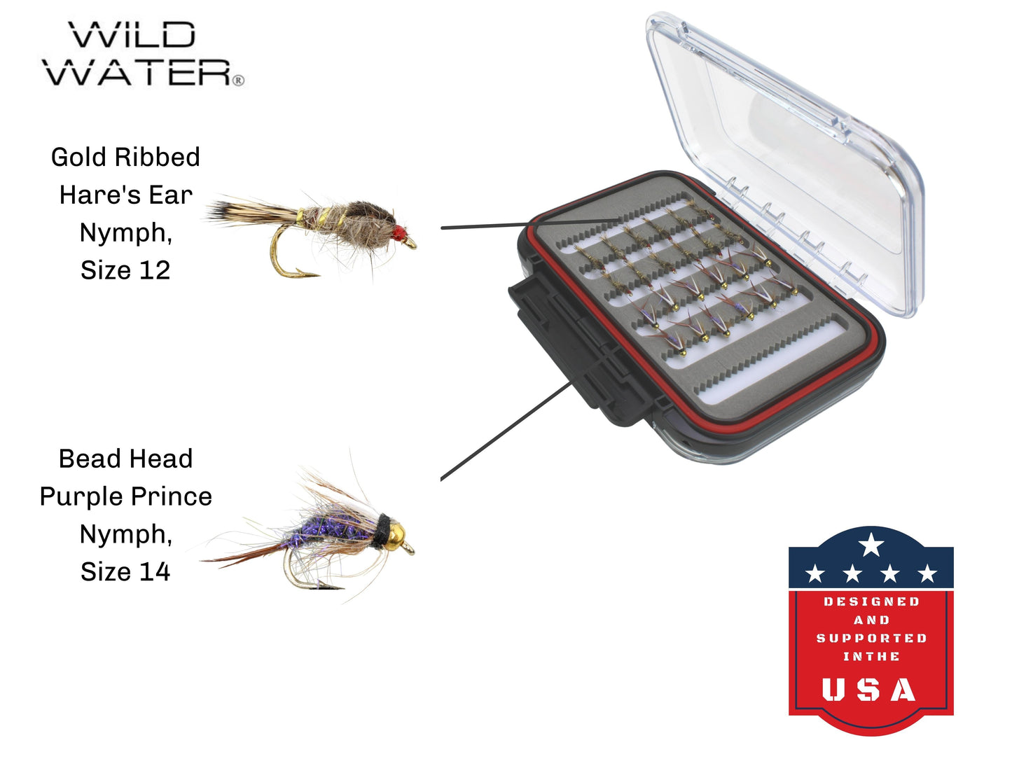 Nymph Assortment, 48 Flies | 2 Sided Fly Box | Wild Water Fly Fishing