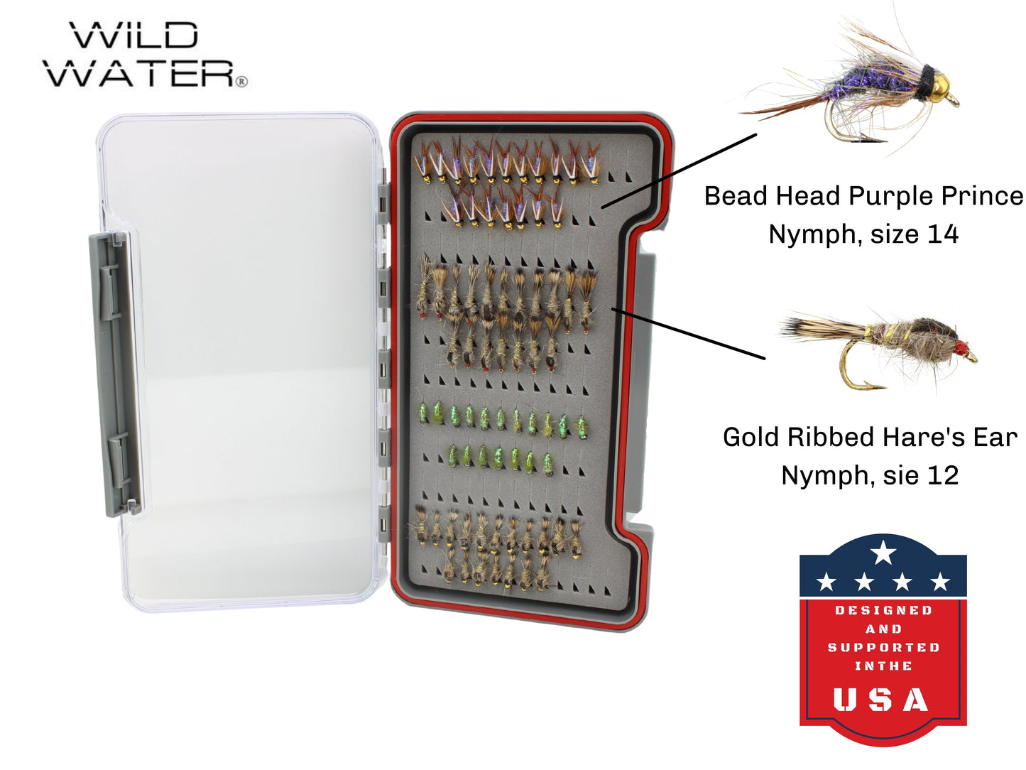 Nymph Assortment, 72 Flies | Low Profile Fly Box | Wild Water Fly Fishing