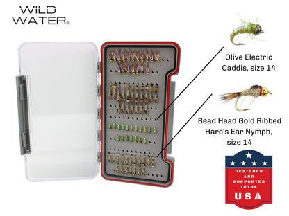 Nymph Assortment, 72 Flies | Low Profile Fly Box | Wild Water Fly Fishing