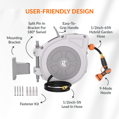 Giraffe Tools Retractable Garden Hose Reel-1/2 in-65ft