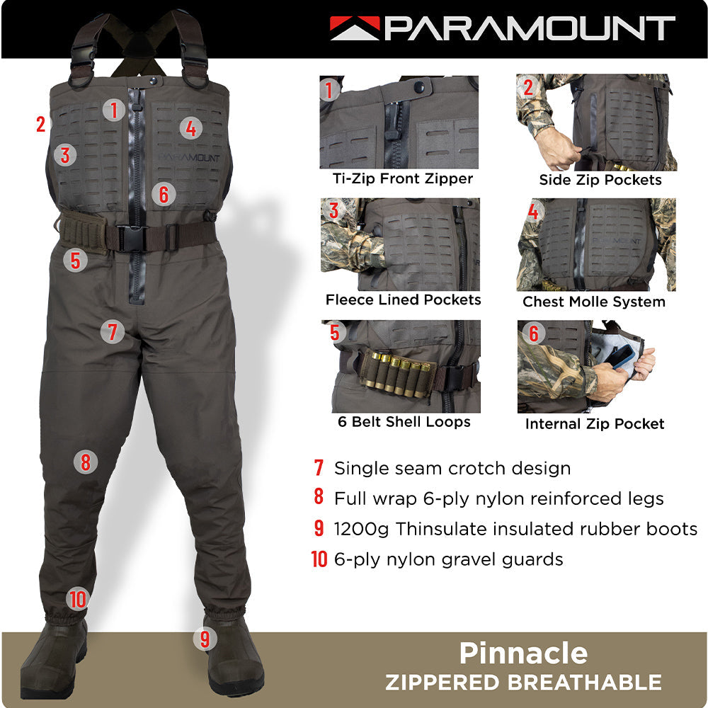 PINNACLE Zippered Breathable Camo Wader 1200g