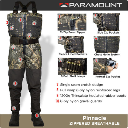 PINNACLE Zippered Breathable Camo Wader 1200g