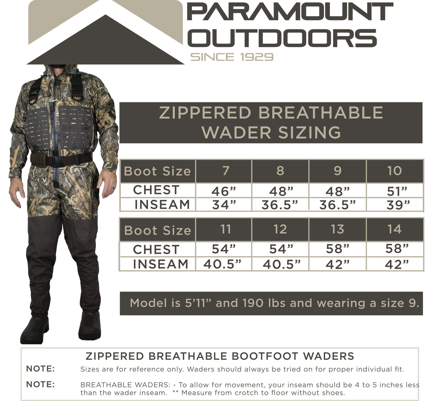 PINNACLE Zippered Breathable Camo Wader 1200g