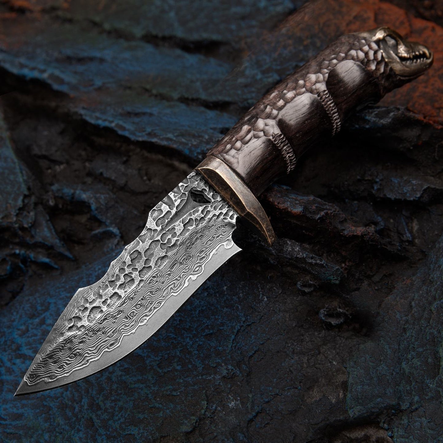 Savage VG10 Damascus Hunting Knife with Exotic Ebony Wood Handle