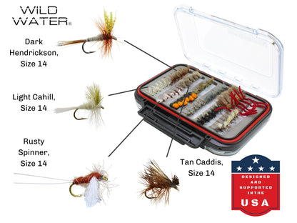 Mega Fly Assortment, 120 All-Time Most Popular Flies | 2 Sided Fly Box | Wild Water Fly Fishing