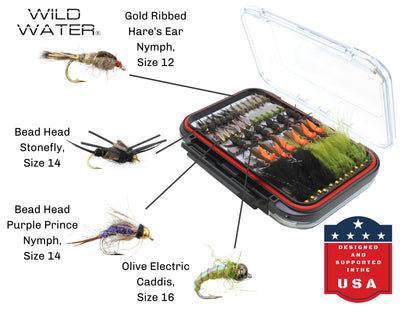 Mega Fly Assortment, 120 All-Time Most Popular Flies | 2 Sided Fly Box | Wild Water Fly Fishing