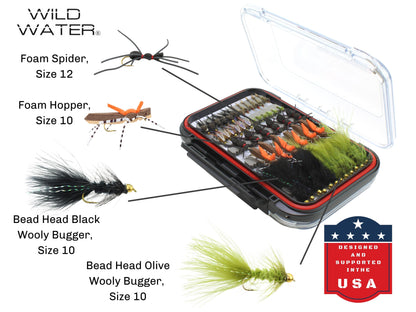 Mega Fly Assortment, 120 All-Time Most Popular Flies | 2 Sided Fly Box | Wild Water Fly Fishing