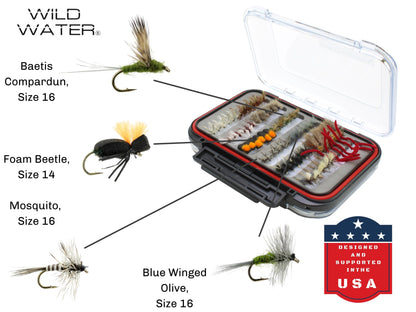 Mega Fly Assortment, 120 All-Time Most Popular Flies | 2 Sided Fly Box | Wild Water Fly Fishing