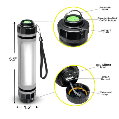 SunJack Waterproof LightStick Mini Camplight with Power Bank