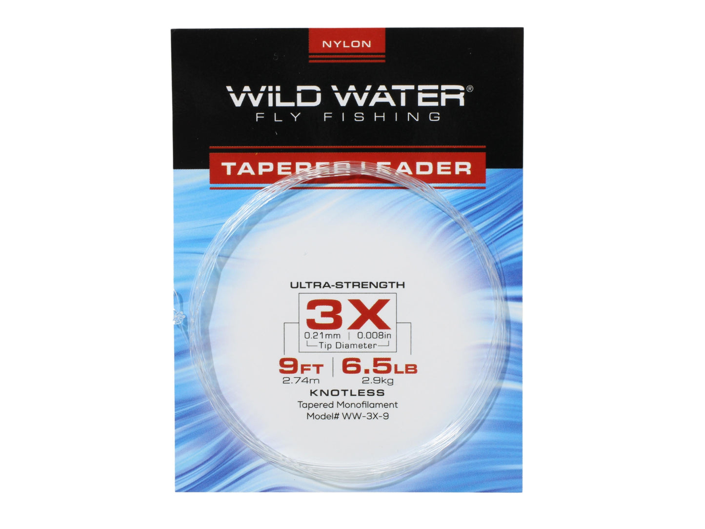 3X Tapered Nylon Monofilament Leader, 9' | 6 Pack | Wild Water Fly Fishing