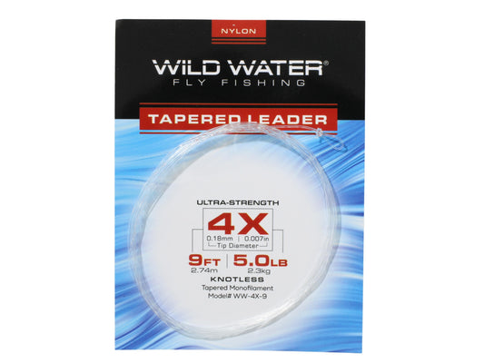 4X Tapered Nylon Monofilament Leader, 9' | 6 Pack | Wild Water Fly Fishing