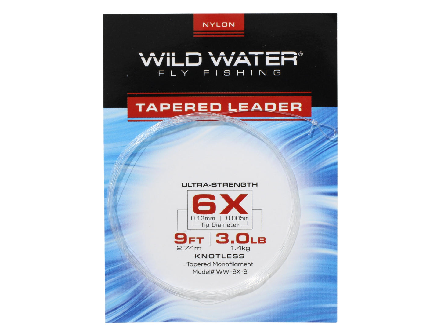 6X Tapered Nylon Monofilament Leader, 9' | 6 Pack | Wild Water Fly Fishing