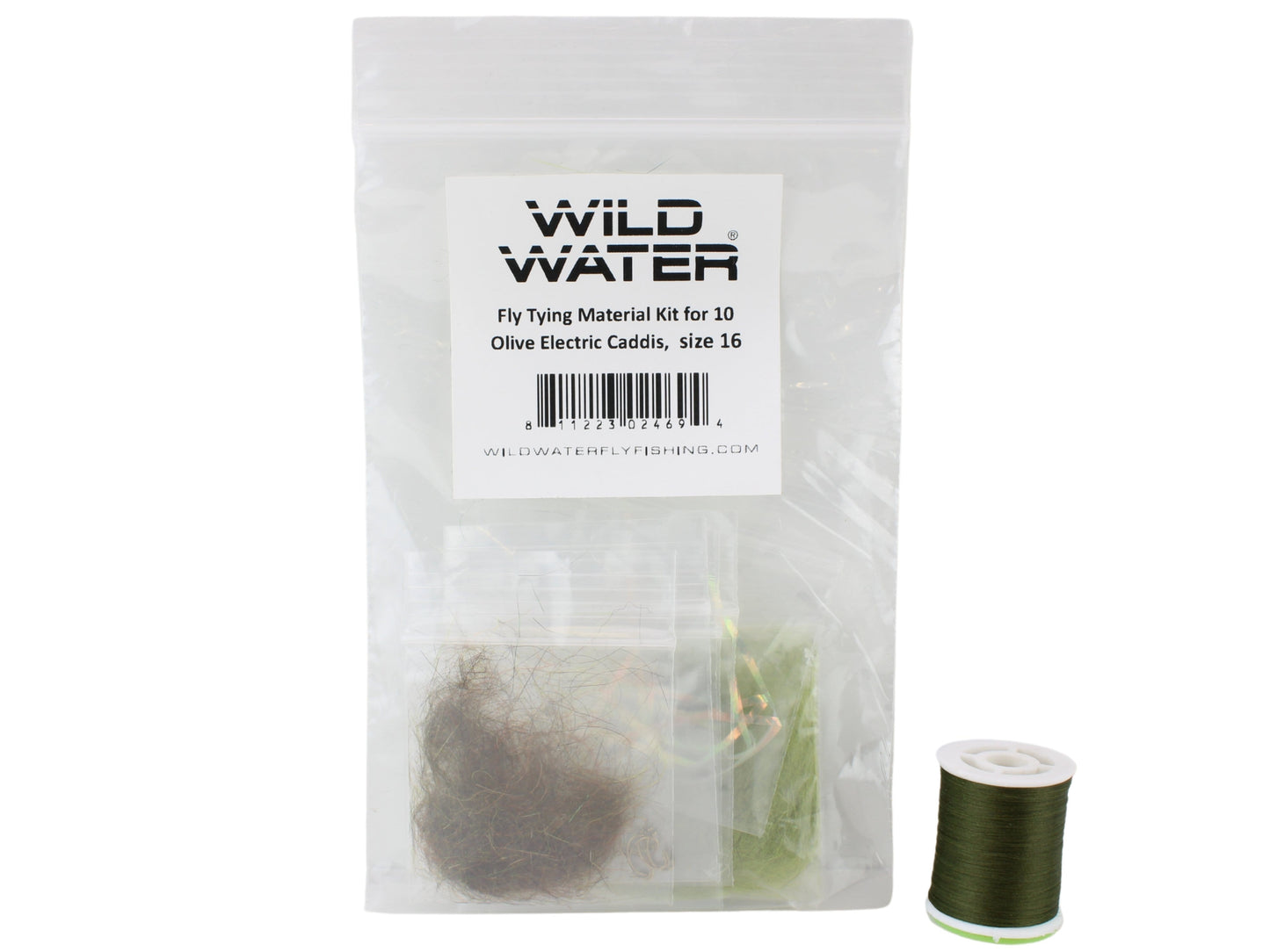 Olive Electric Caddis Fly Tying Material Kit, size 16 | Wild Water Fly Fishing