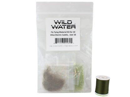 Olive Electric Caddis Fly Tying Material Kit, size 16 | Wild Water Fly Fishing