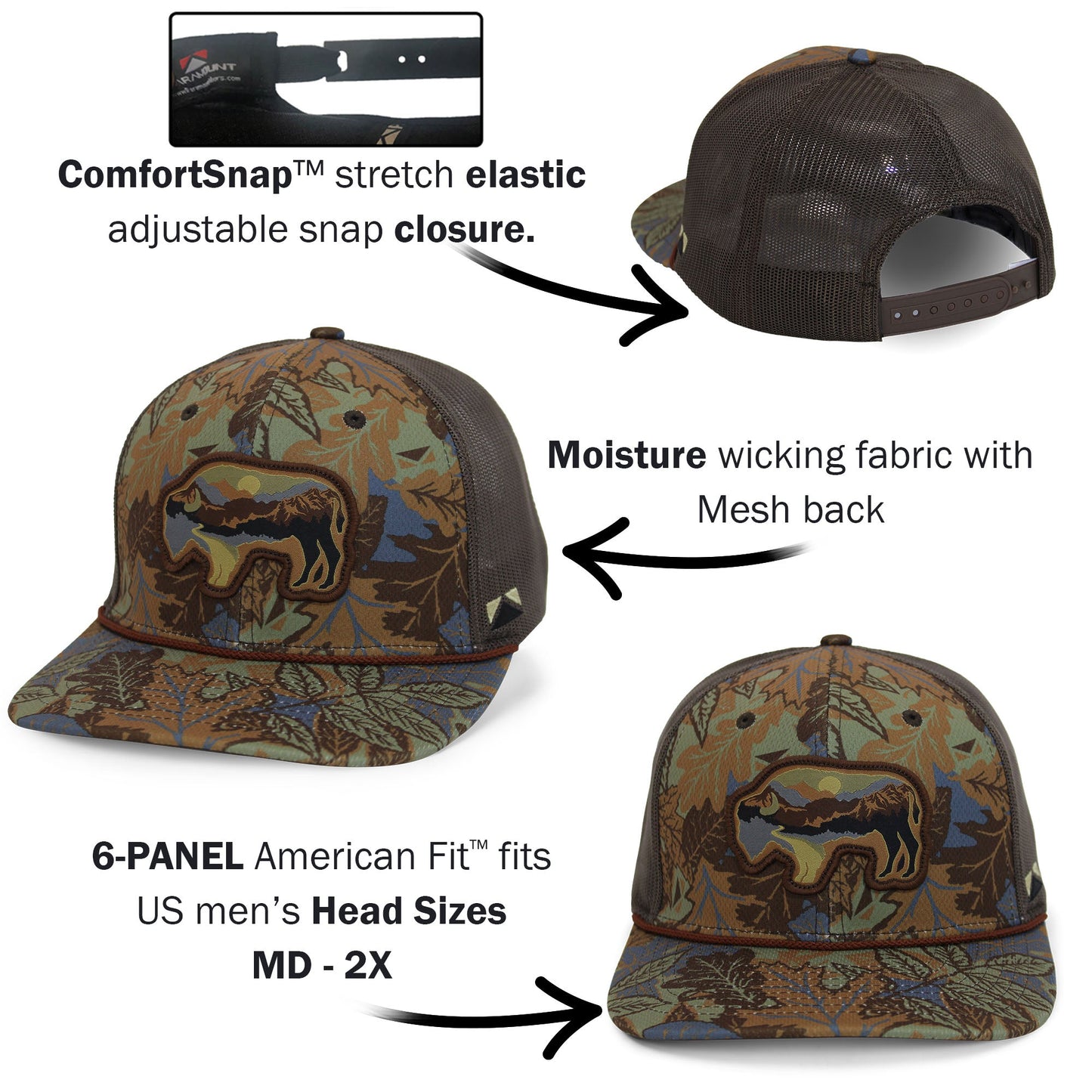 Sunset Bison Buffalo Meshback Rope Cap