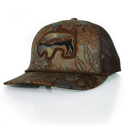 Sunset Bison Buffalo Meshback Rope Cap