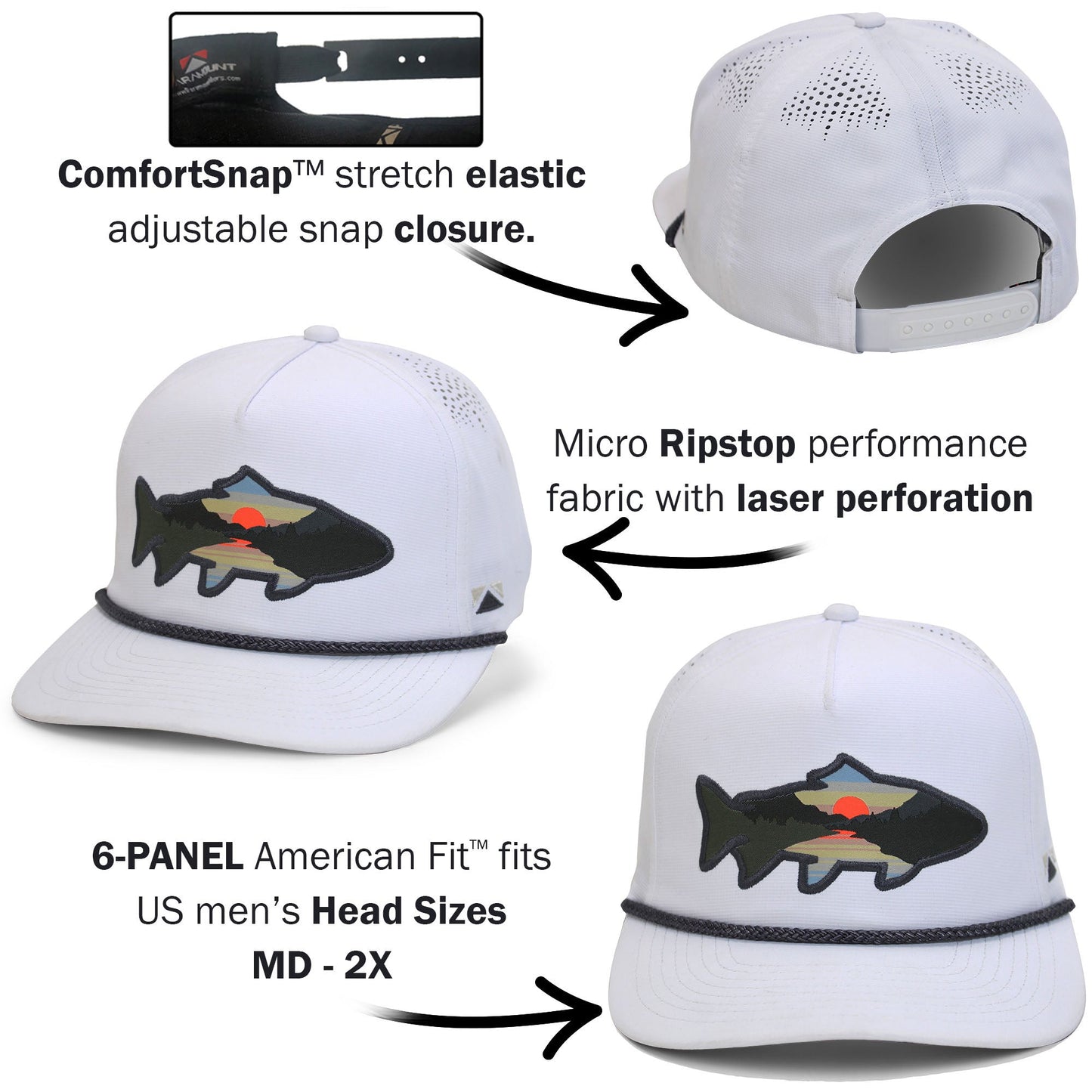 Sunset Fish Silhouette 5-Panel Performance Rope Cap