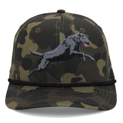 Black Lab Performance Rope Cap on Dark Old School Camo