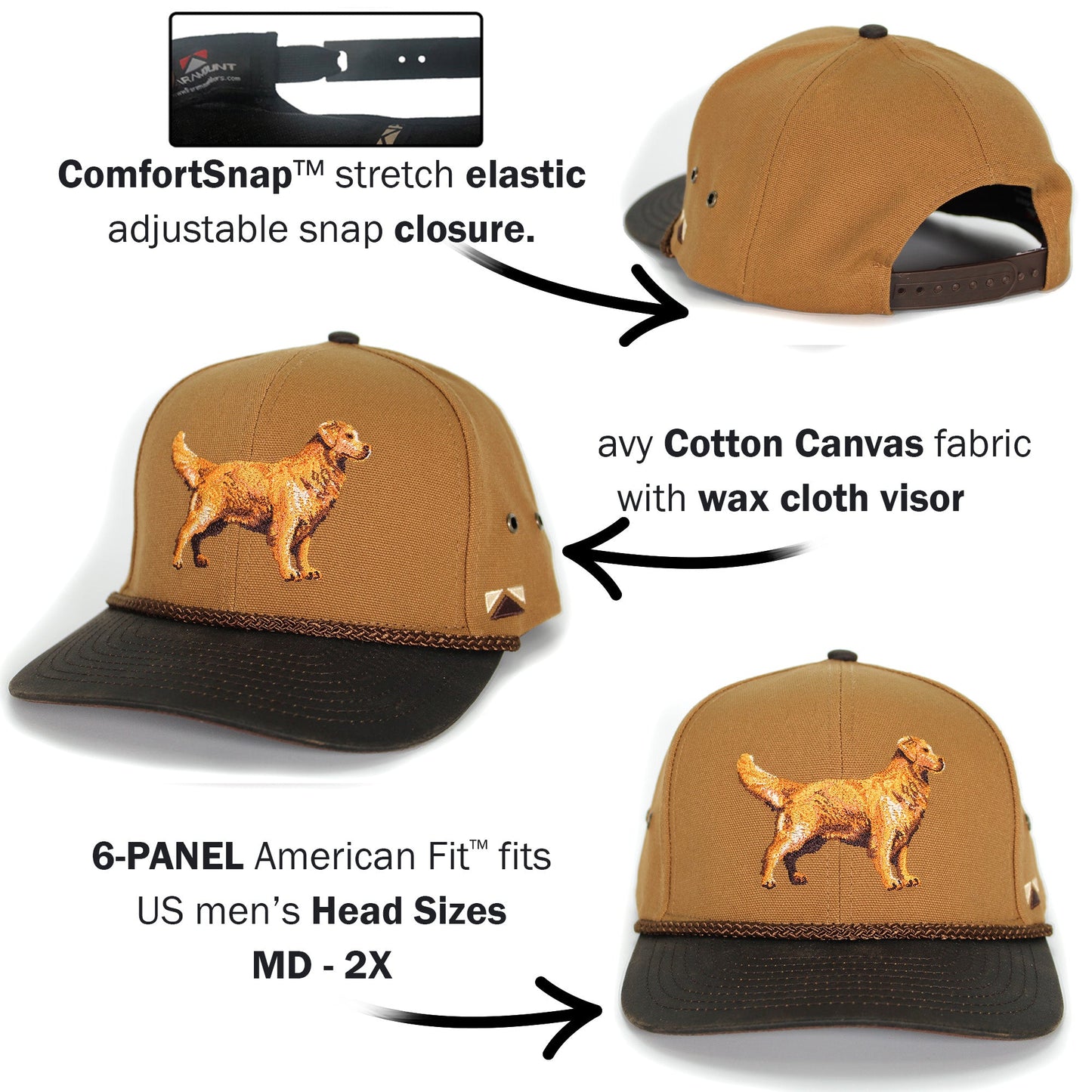 Canvas Golden Retriever Hat with Wax Cloth Visor