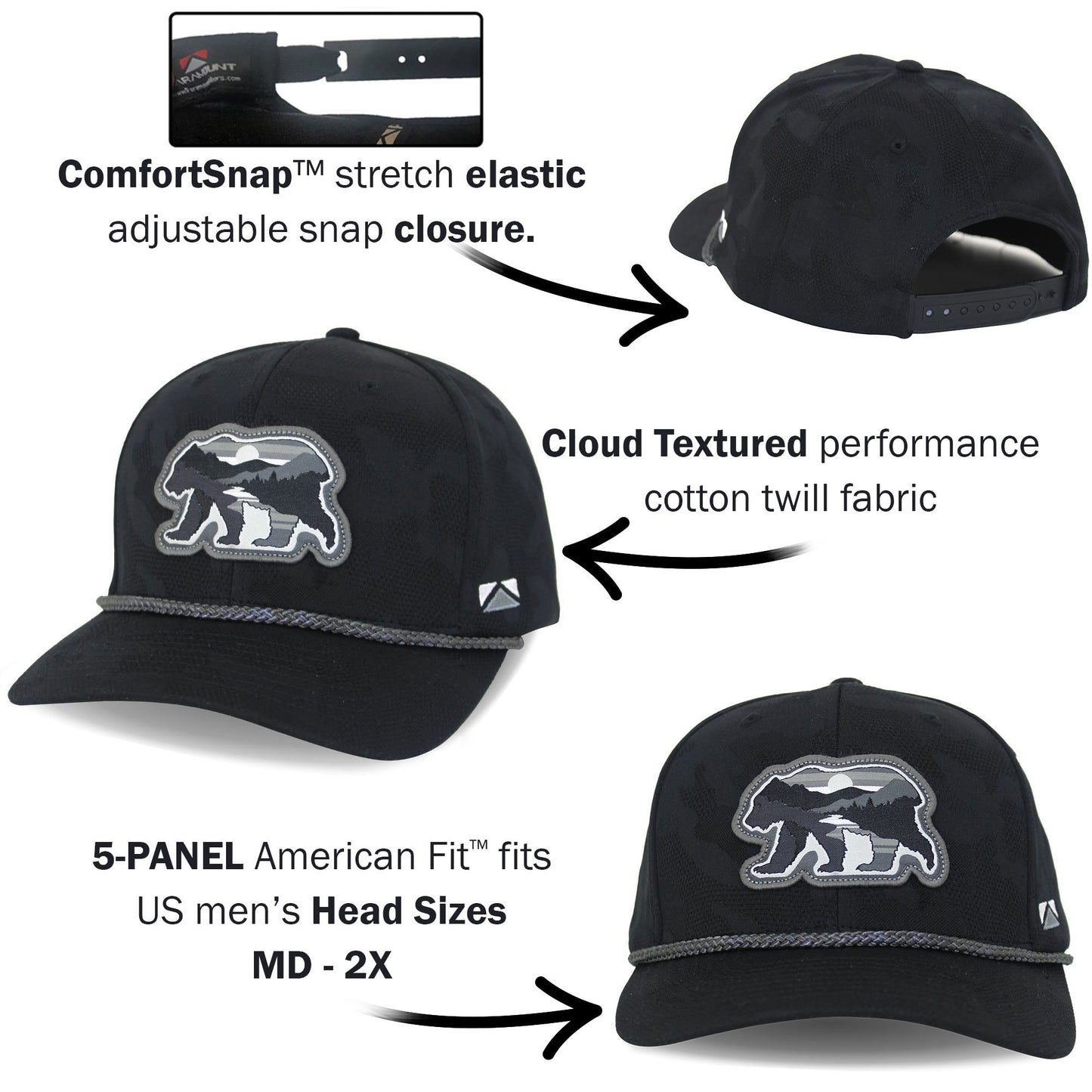 Sunset Bear Cloud Texture 5-Panel Rope Cap