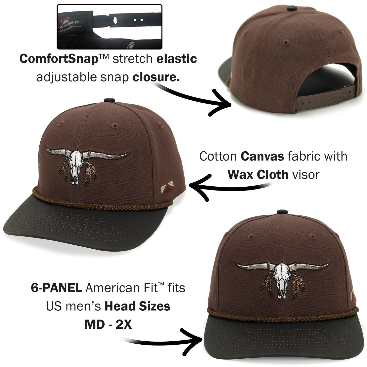 Longhorn 6-Panel Hat with Wax Cloth Visor