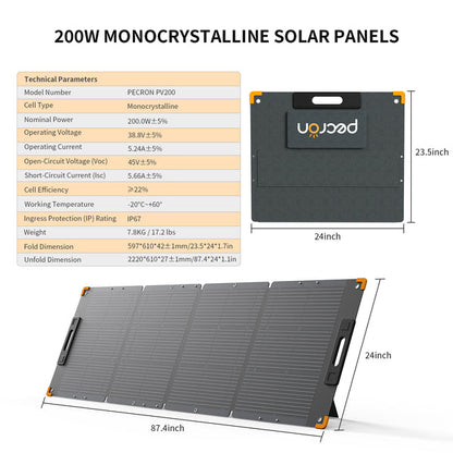 PECRON PV200 200W Portable Solar Panel - Waterproof IP67