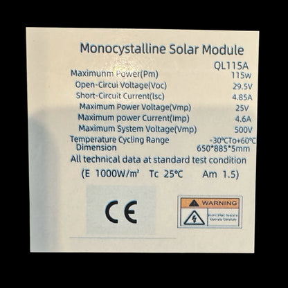115w Semi-Rigid Solar Panel-  50" x 18"