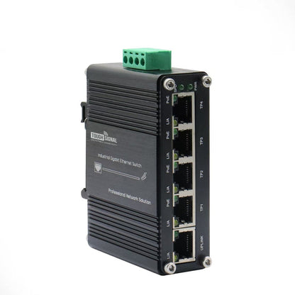 ToughSignal Industrial 5-Port Gigabit PoE+ Switch (12–48V DC)
