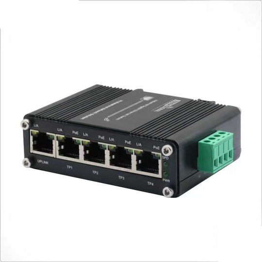 ToughSignal Industrial 5-Port Gigabit PoE+ Switch (12–48V DC)