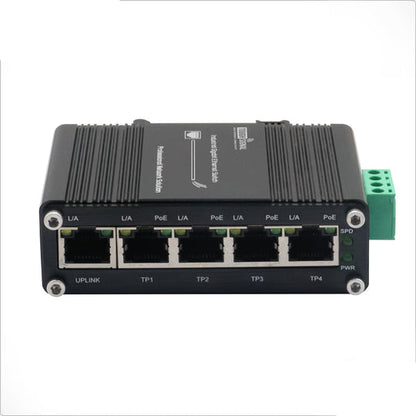 ToughSignal Industrial 5-Port Gigabit PoE+ Switch (12–48V DC)