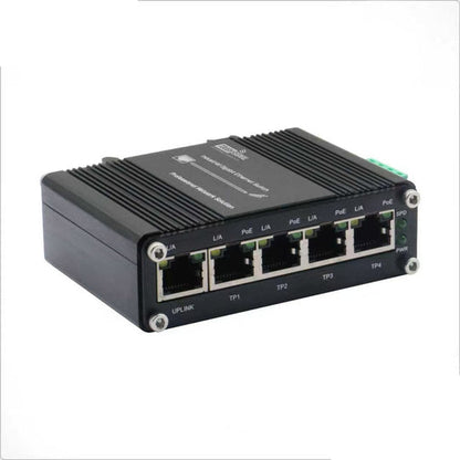ToughSignal Industrial 5-Port Gigabit PoE+ Switch (12–48V DC)