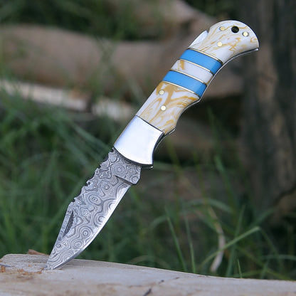 Orion Damascus Pocket Knife with Resin Handle
