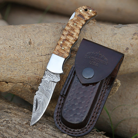 Thunderbolt Pocket Knife with Forged Charred Ash Wood Handle