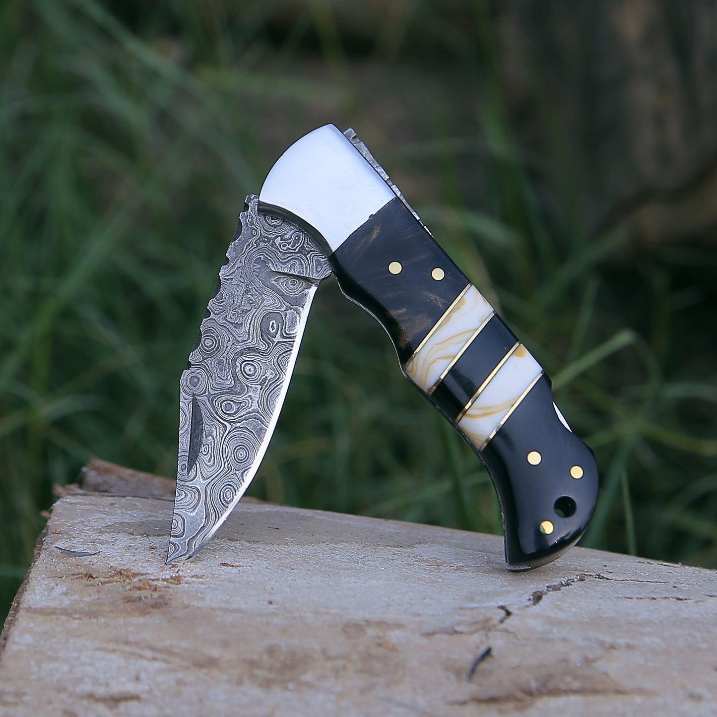 Blaze Handmade Damascus folding knife with Sheath