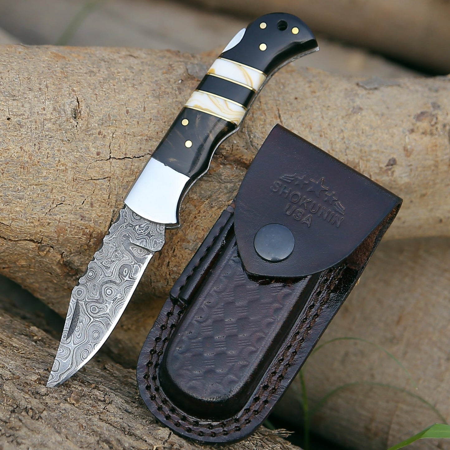 Blaze Handmade Damascus folding knife with Sheath