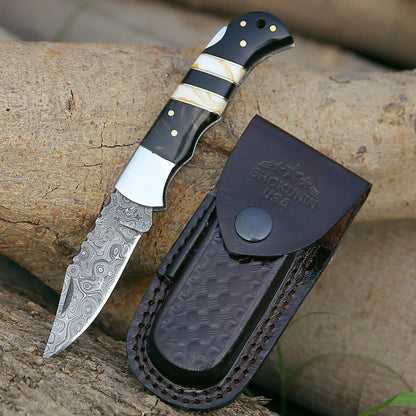 Blaze Handmade Damascus folding knife with Sheath