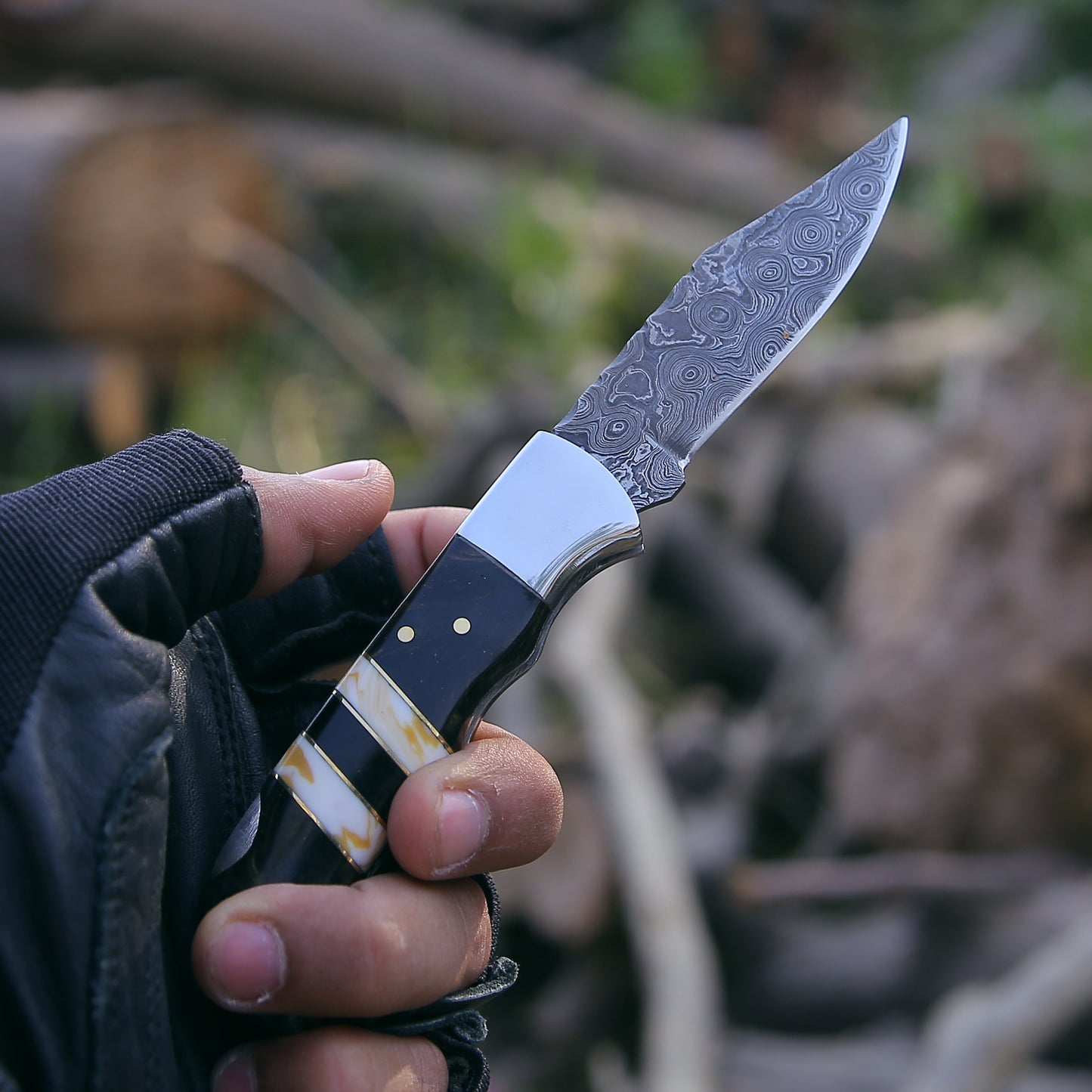 Blaze Handmade Damascus folding knife with Sheath