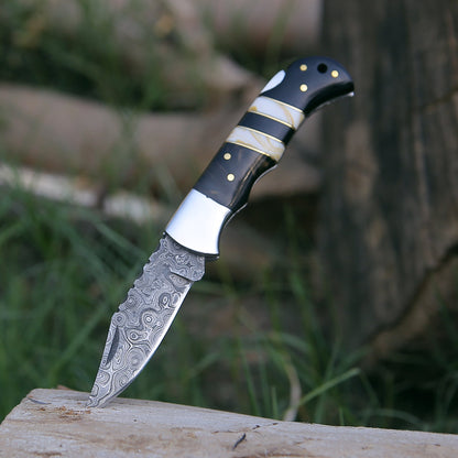 Blaze Handmade Damascus folding knife with Sheath