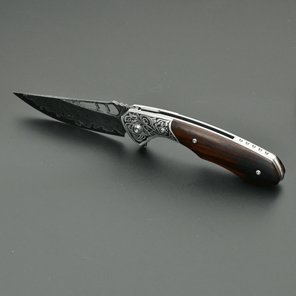 Artemis Japanese VG10 Damascus Pocket Knife with Clip & Exotic Red Sandal Wood Handle