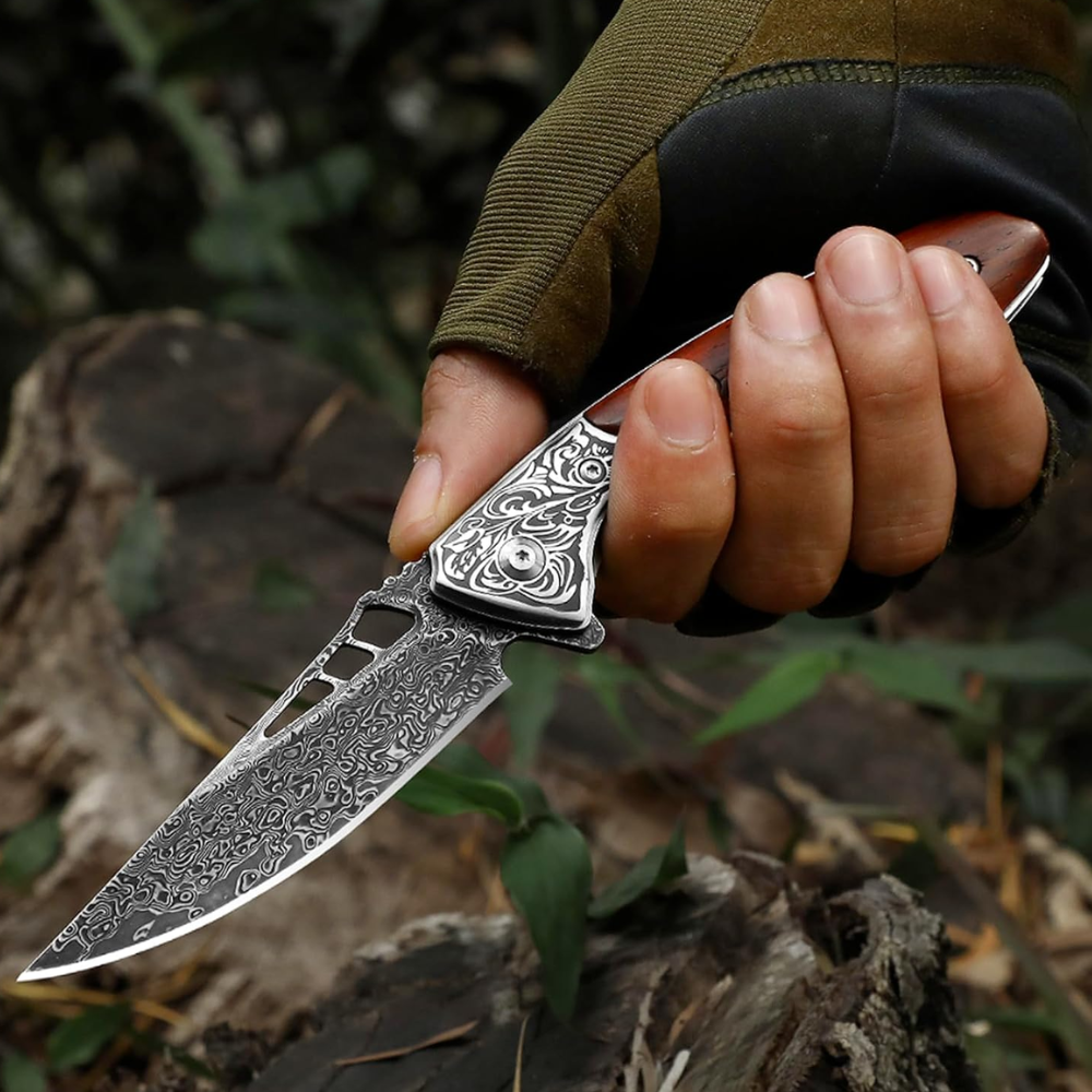 Artemis Japanese VG10 Damascus Pocket Knife with Clip & Exotic Red Sandal Wood Handle