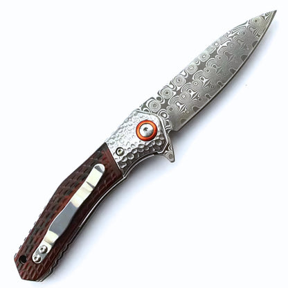 Wayfarer Japanese VG10 Damascus EDC Pocket Knife with Clip and Sandalwood Handle