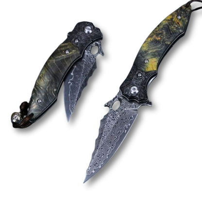 Blackbird Japanese EDC Pocket Knife with Stained Maple Burl Wood Handle