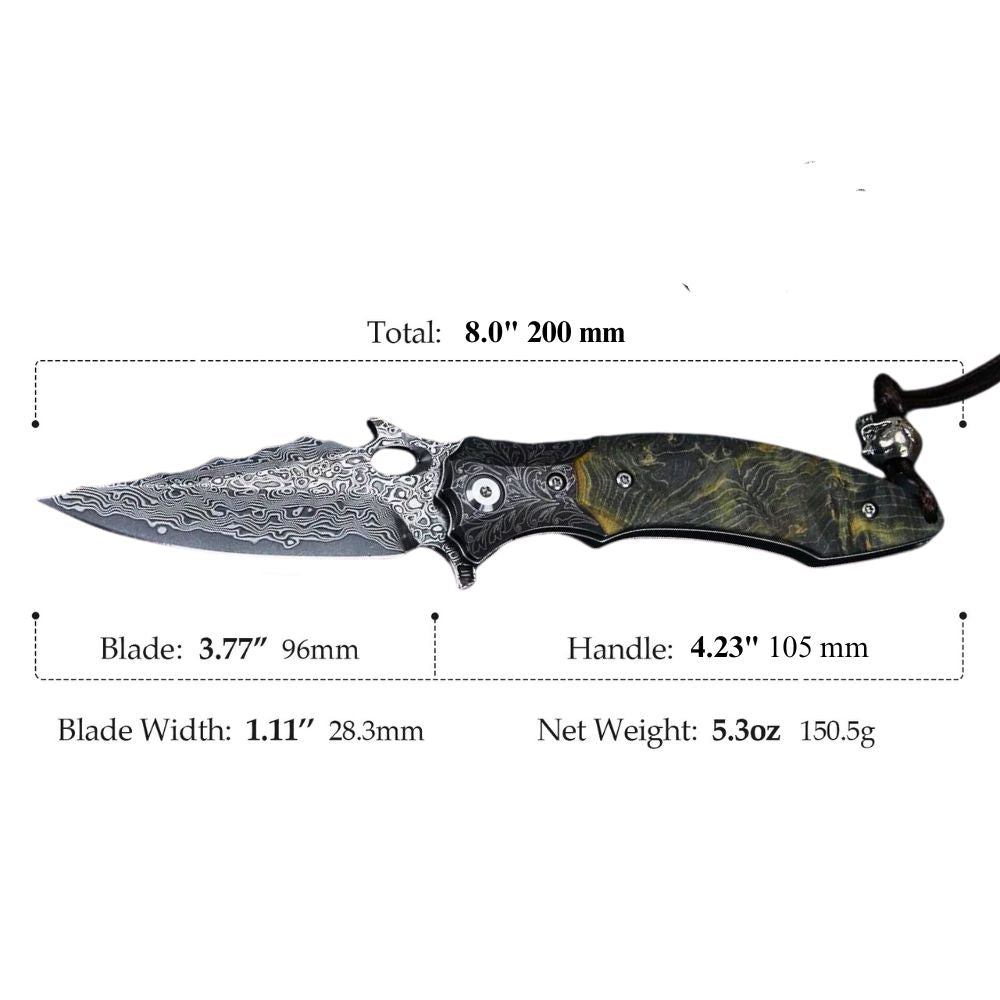 Blackbird Japanese EDC Pocket Knife with Stained Maple Burl Wood Handle