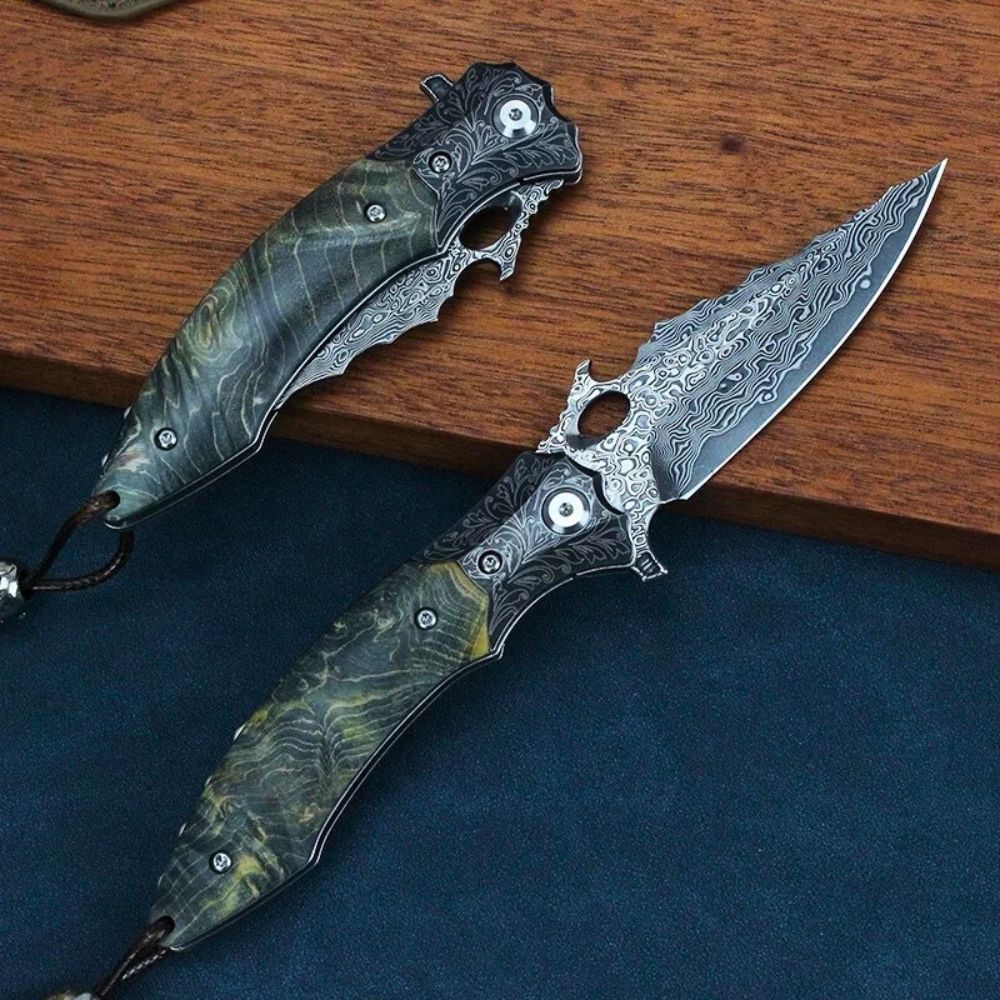 Blackbird Japanese EDC Pocket Knife with Stained Maple Burl Wood Handle